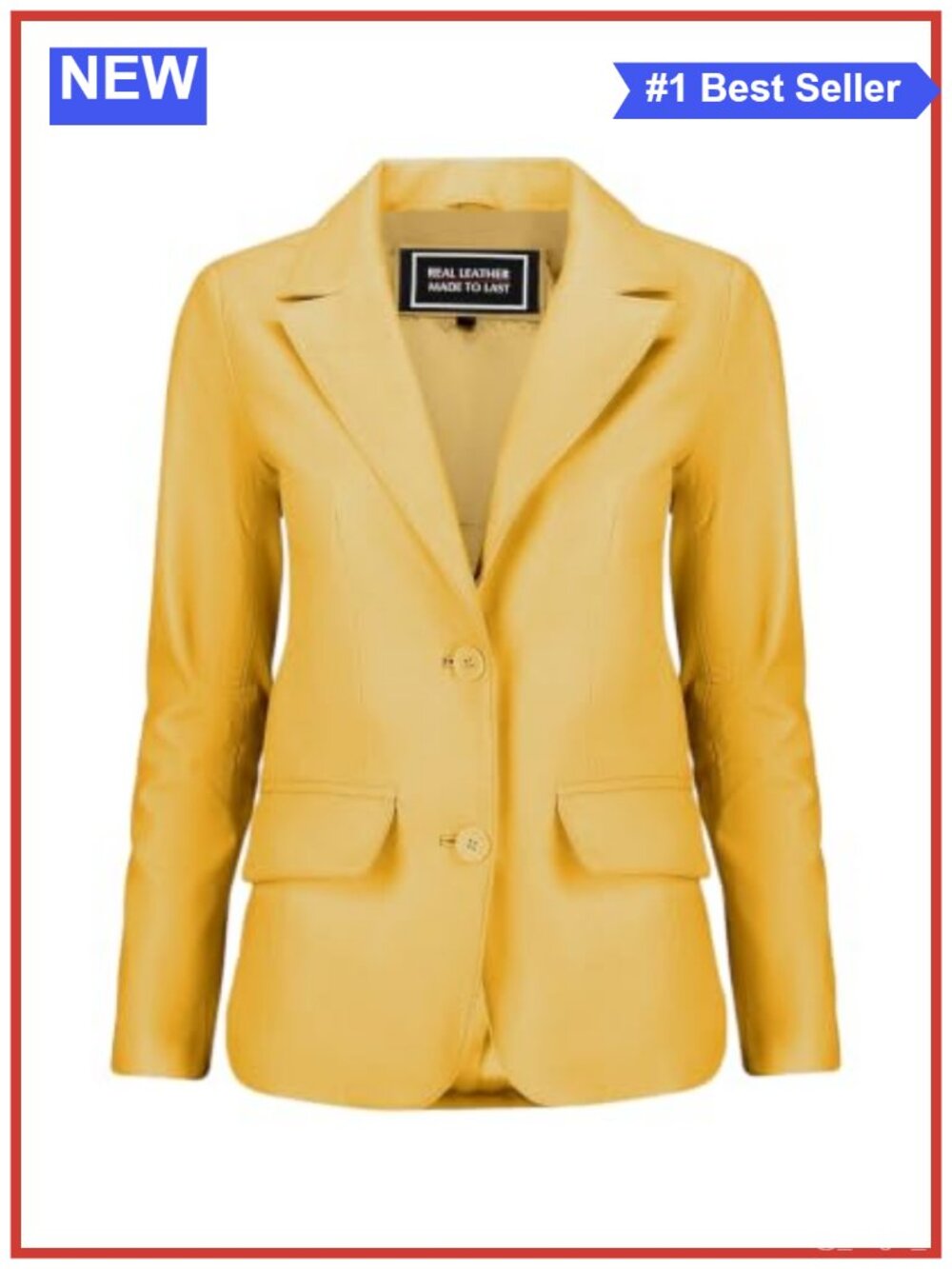 Jild Lambskin Leather Blazer Women Classic Notch Collar Button Coat